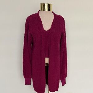 Plush Burgundy Open-Front Cardigan